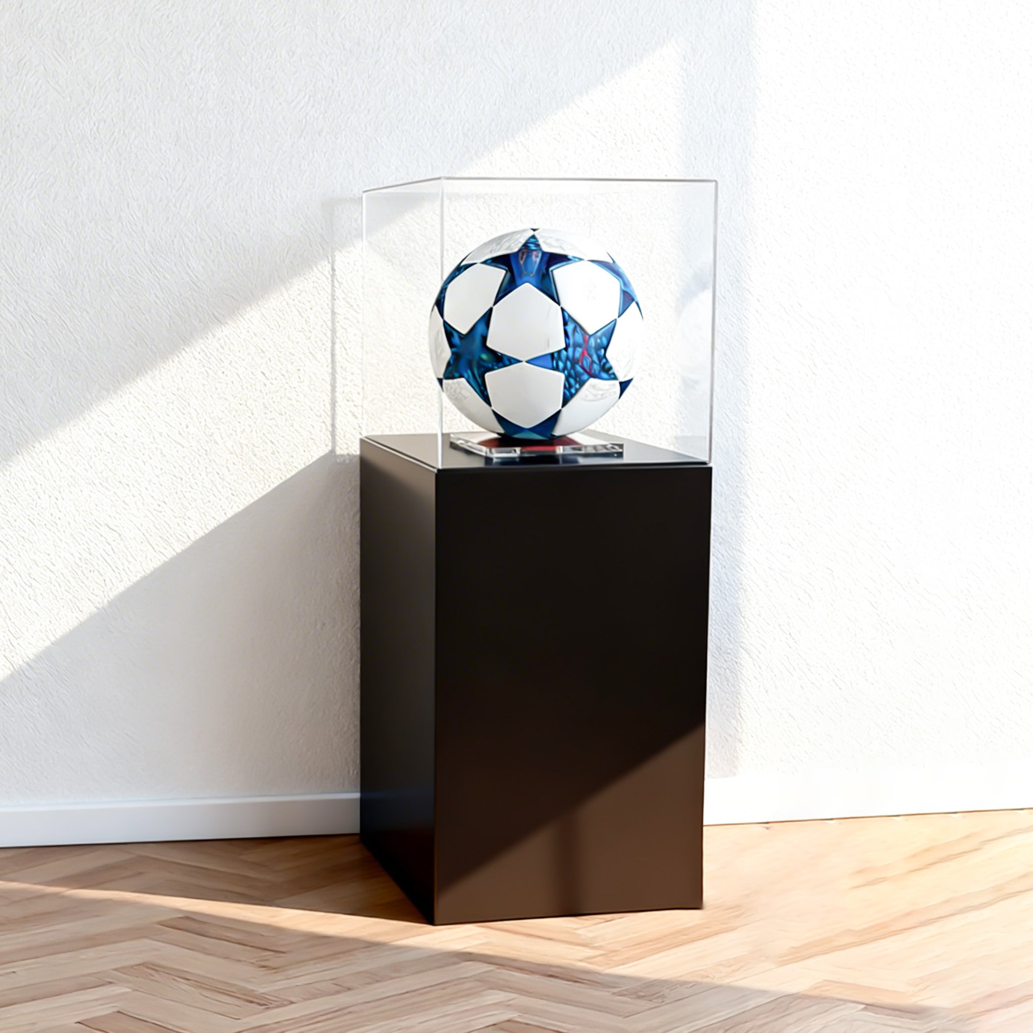 Teca in Plexiglass Trasparente per Pallone da Calcio con Base Nera – Napoli