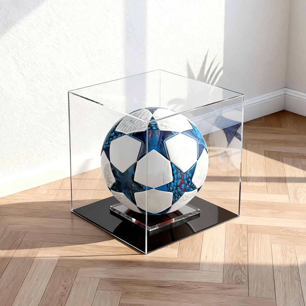 Teca in Plexiglass Trasparente per Pallone da Calcio con Base Nera – Napoli