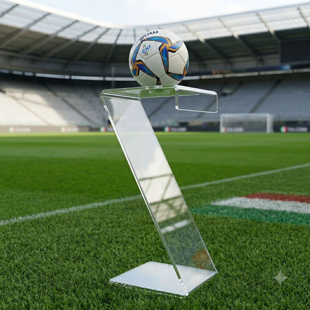 Espositore da Terra a Z in Plexiglass Trasparente per Pallone da Calcio – Napoli