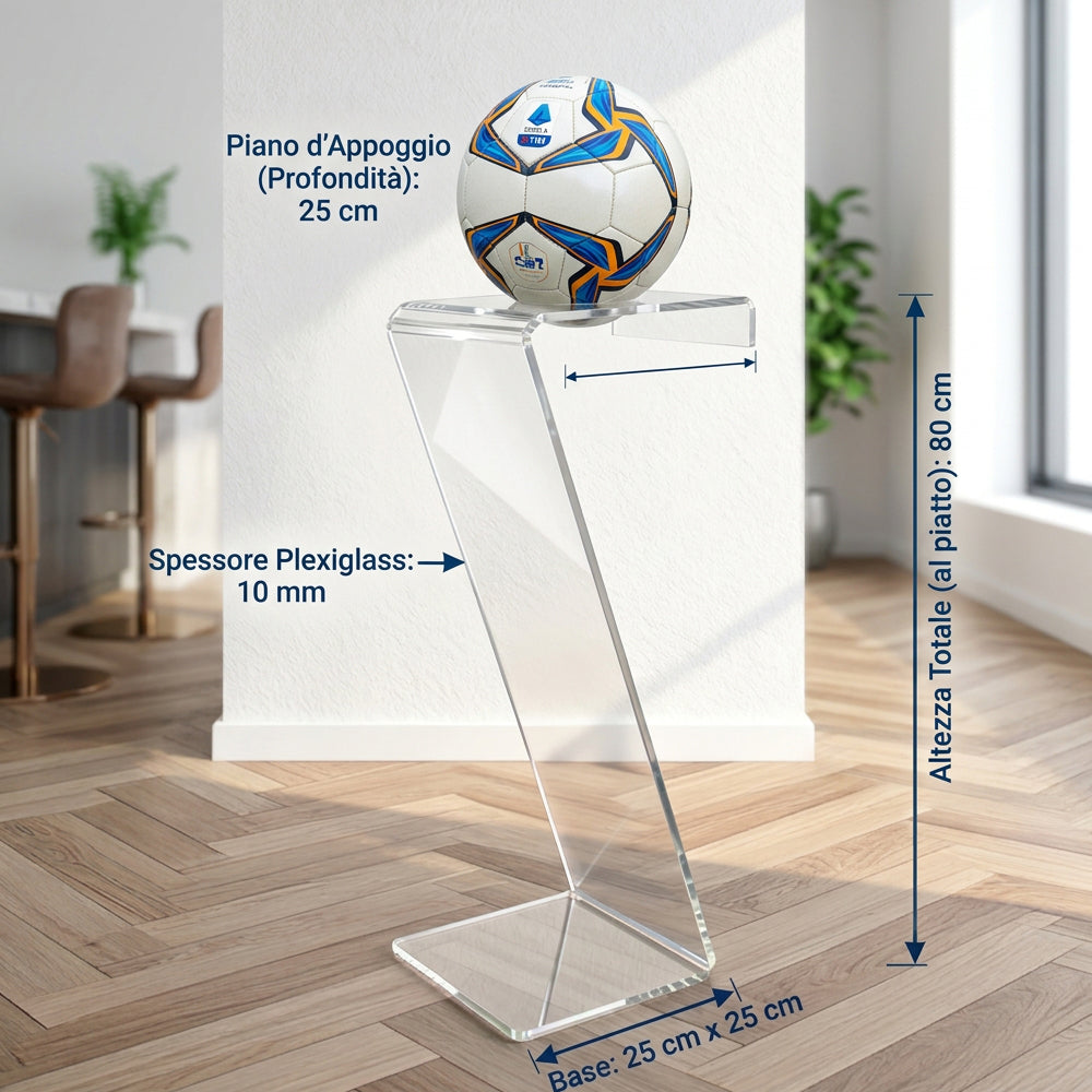 Espositore da Terra a Z in Plexiglass Trasparente per Pallone da Calcio – Napoli