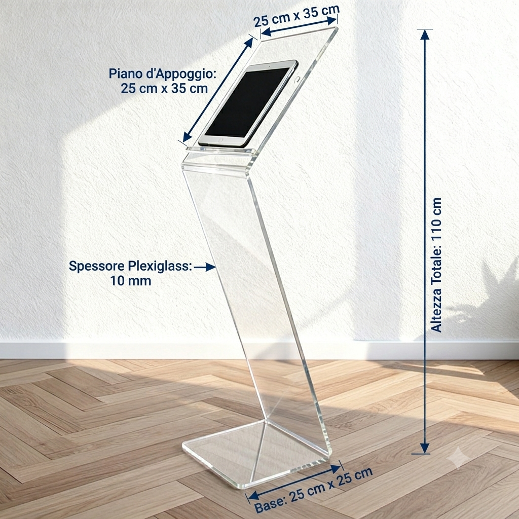 Leggio in Plexiglass Trasparente da Terra 10mm – mod. 001