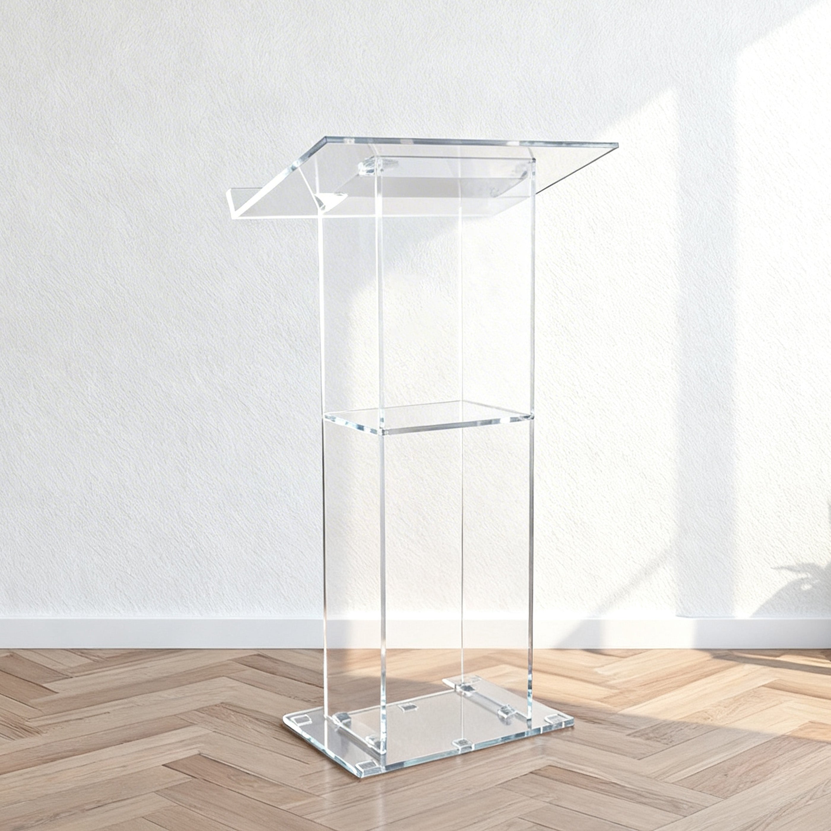 Podio Leggio in Plexiglass Trasparente 10mm con Mensola – Mod.002