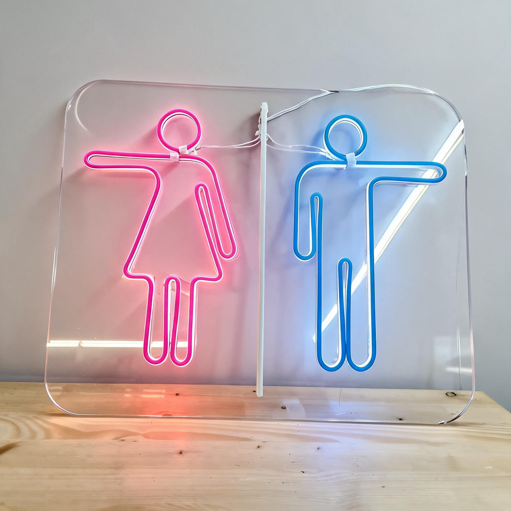 Targa Neon LED Toilette Uomo/Donna 40x30 cm su Plexiglass