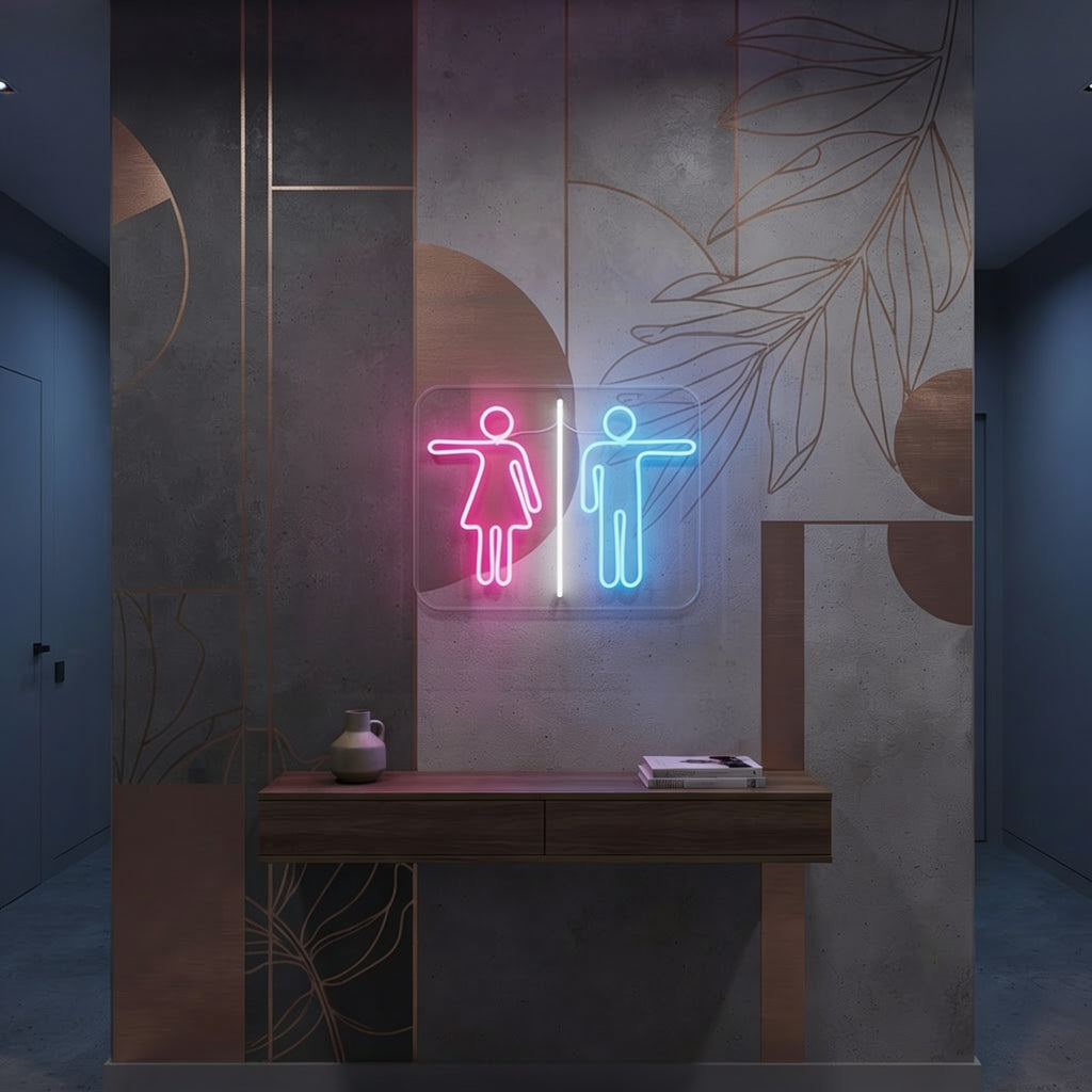 Targa Neon LED Toilette Uomo/Donna 40x30 cm su Plexiglass